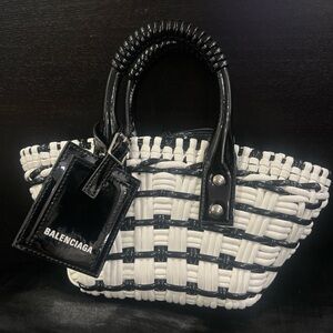 Balenciaga Black and White Mini Woven Bag